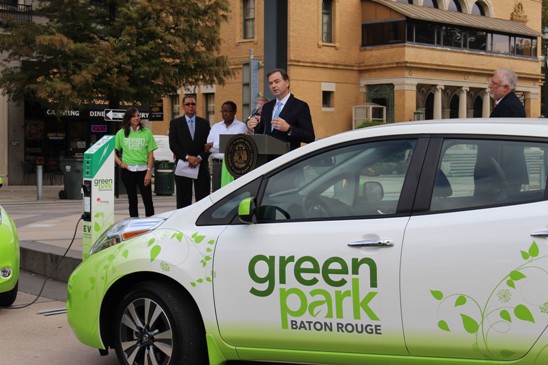 Entergy Louisiana President/CEO Phillip May discusses the Baton Rouge Green Park initiative that provides electric vehicle charging stations downtown.